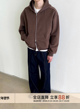 EMP Studio 美式复古街头Cleanfit开衫连帽卫衣男女短款拉链外套