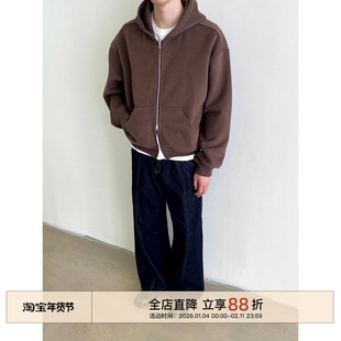 EMP Studio 美式复古街头Cleanfit开衫连帽卫衣男女短款拉链外套