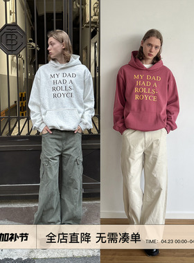 EMP  美式重磅字母印花连帽卫衣男女春秋季复古宽松套头帽杉外套