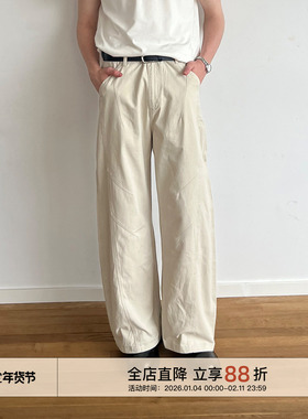 EMP 立体剪裁廓形宽松弯刀裤男春秋美式复古直筒阔腿休闲工装裤潮