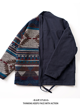 EMP日系秋冬双面穿民族风道袍青年夹克外套宽松帅气男女款上衣