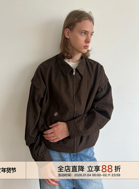 EMP 美式复古刺绣翻领哈灵顿夹克男女春秋宽松休闲工装开衫外套