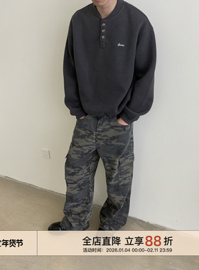 EMP Studio 亨利领卫衣男女春秋复古宽松刺绣Cleanfit套头上衣