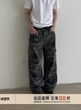EMP Studio 美式复古多口袋直筒迷彩工装裤男女Cleanfit休闲裤