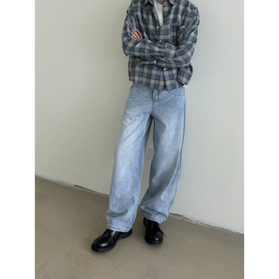 男潮垂感阔腿长裤 EMP 复古水洗做旧直筒宽松牛仔裤 美式 Studio