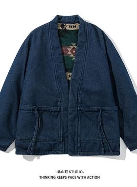 日系冬装新款民族风两面穿道袍休闲牛仔新中式外套加厚夹克上衣男