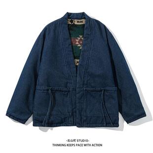 外套加厚夹克上衣男 民族风两面穿道袍休闲牛仔新中式 日系冬装 新款