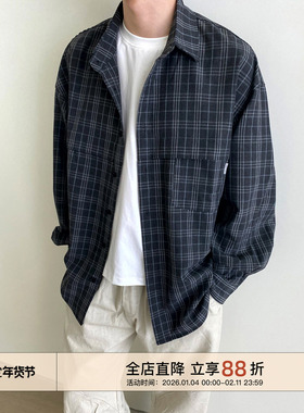 EMP Studio 美式复古宽松格子长袖衬衫男女秋季Cleanfit休闲衬衣