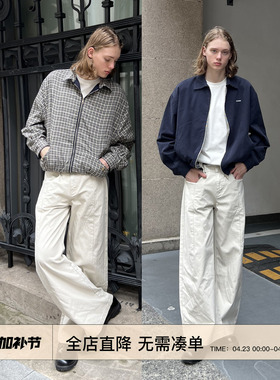 EMP 【双面穿】美式复古短款哈灵顿夹克男女Cleanfit开衫格子外套