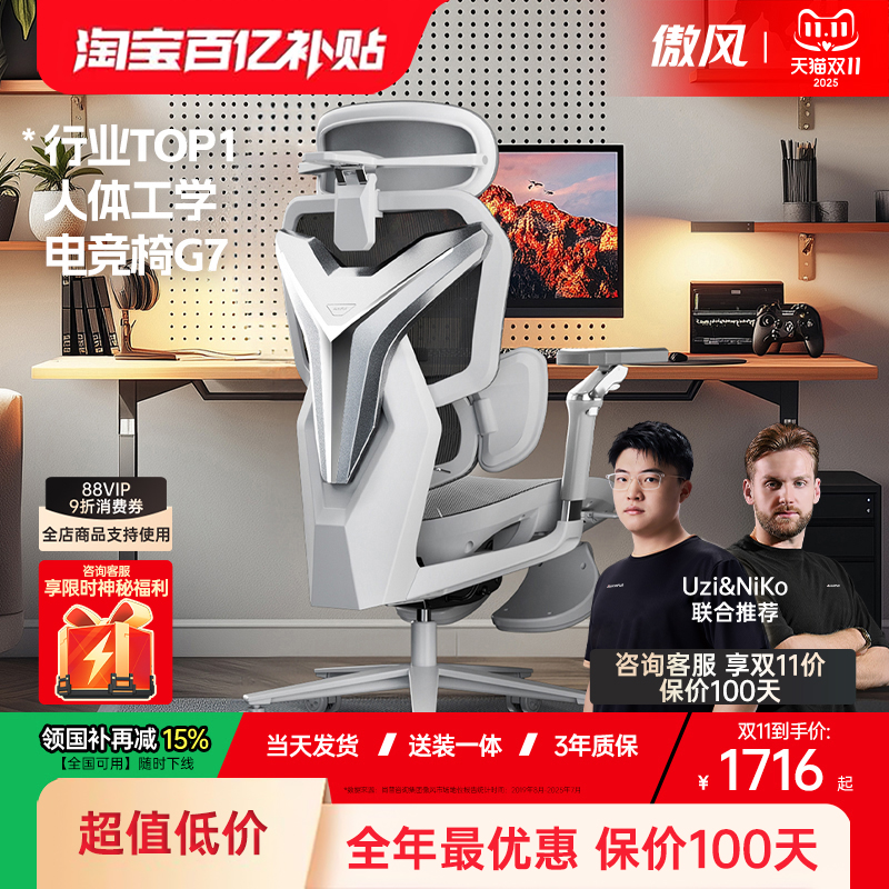 ins银白丨傲风G7人体工学电竞椅