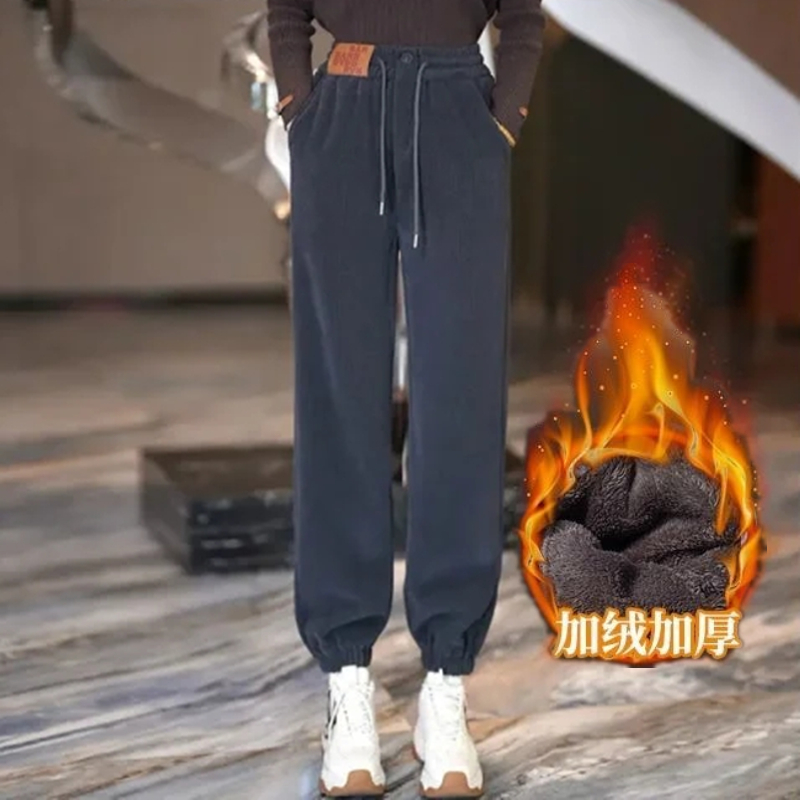 加绒加厚哈伦卫裤女士秋冬季新款羊羔绒保暖束脚显瘦高腰休闲长裤