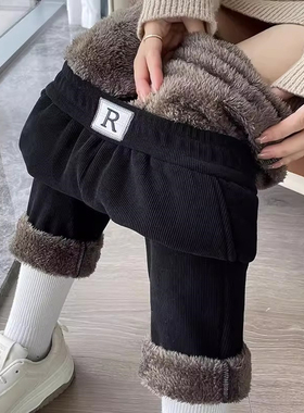 加绒加厚哈伦萝卜裤子女秋冬季大码胖mm保暖外穿宽松高腰休闲长裤