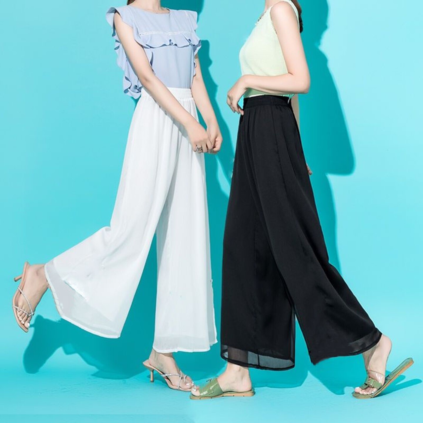 冰丝雪纺阔腿裙裤女夏季薄款宽松显瘦百搭垂感高腰九分休闲长裤子