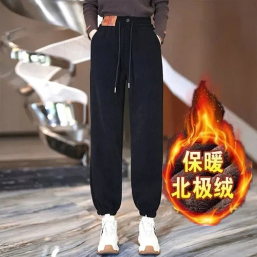 加绒加厚哈伦高腰束脚运动休闲裤