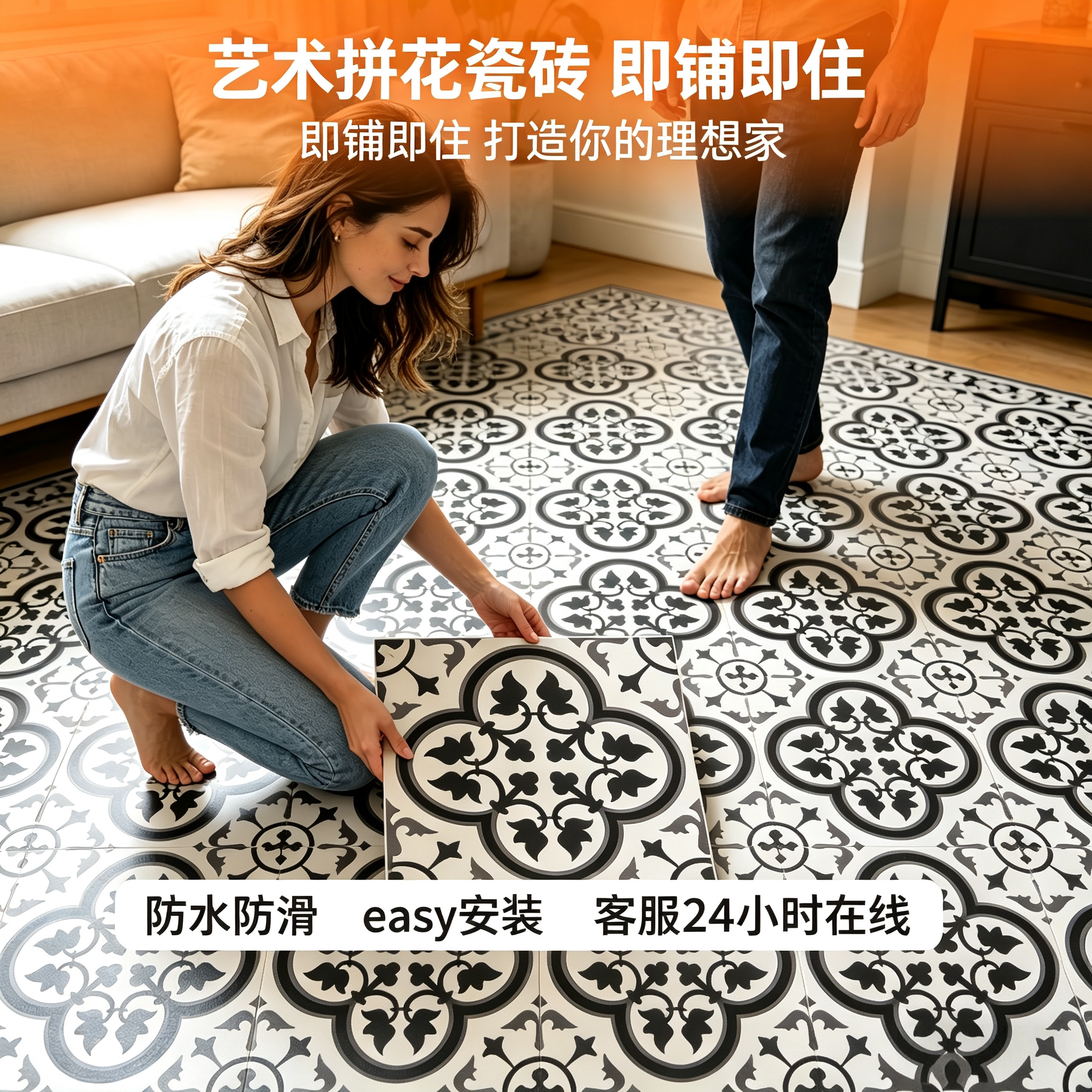 pvc地板革自粘加厚耐磨防水泥自铺木地板石塑胶面贴仿瓷砖贴遮丑