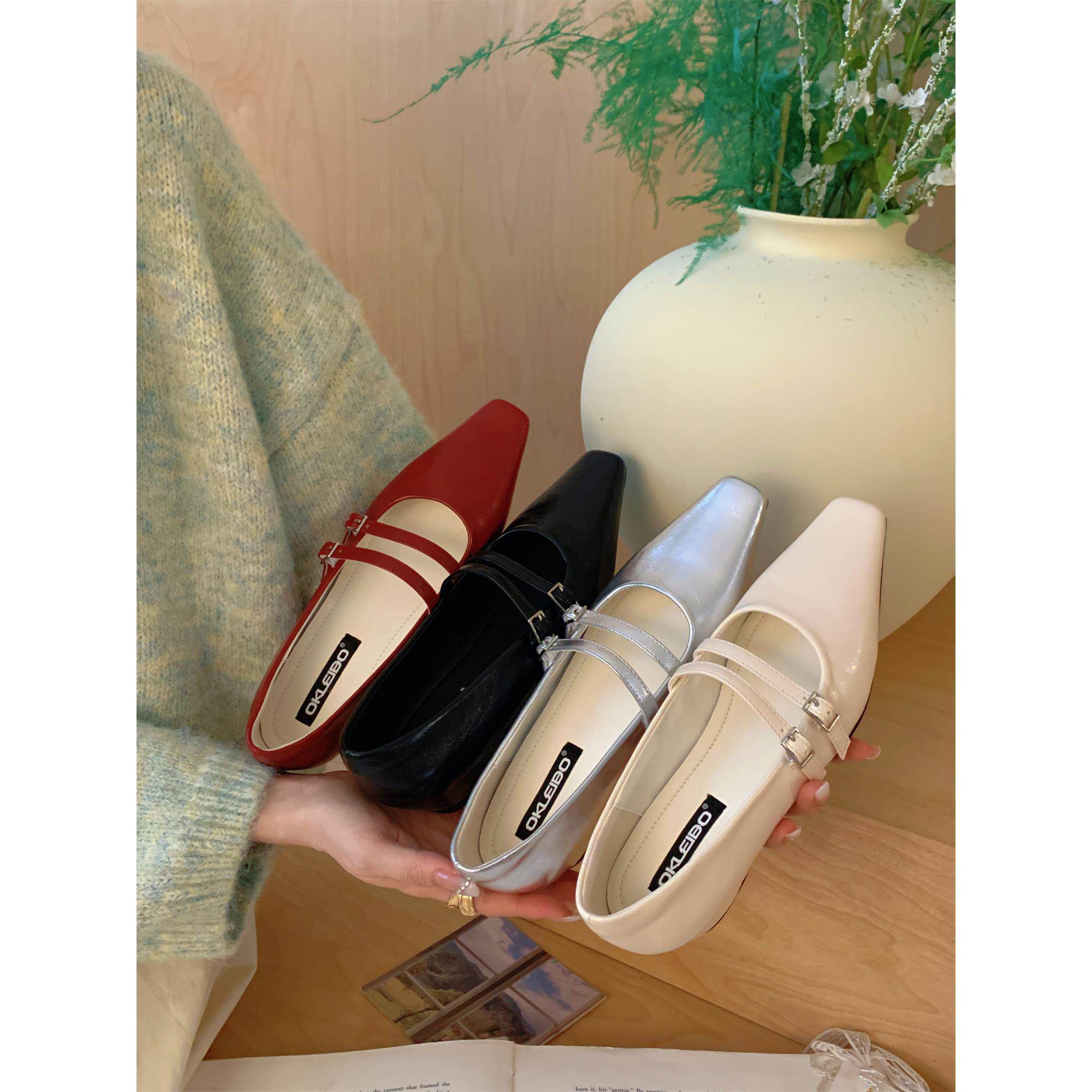 气质双扣带粗跟玛丽珍女鞋春季银色高级感通勤单鞋韩式浅口鞋,女鞋,浅口单鞋,淘宝优惠券,粉丝福利购,淘宝优惠卷