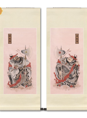 新中式工笔画门神秦琼尉迟恭画像