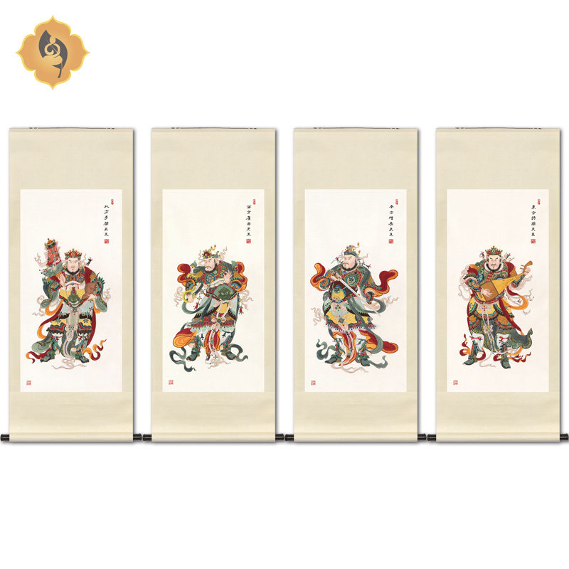 工笔人物佛像国画四大天王金刚菩萨画像玄关佛堂寺庙供奉挂画卷轴