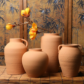 侘寂风花瓶花盆粗陶干花民宿复古新中式 饰客厅摆件 陶罐橱窗会所装