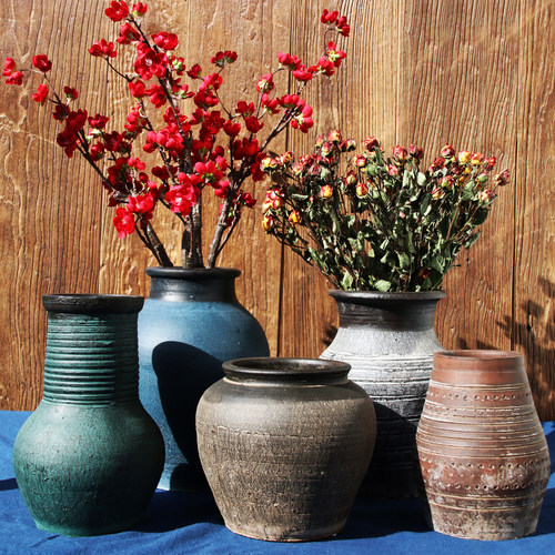 特价复古粗陶花瓶客厅卧室