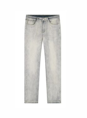 EMCTWO国潮黄泥染水洗弹力做旧牛仔长裤直筒宽松男女同款高街长裤