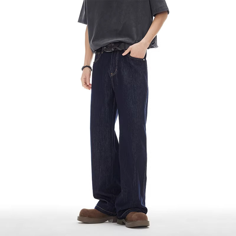 2026秋冬新款加绒复古牛仔裤男款原牛黑色阔腿牛仔裤男士宽松休闲
