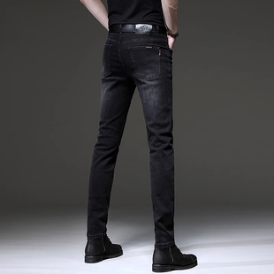 2025春季新款高端黑色牛仔裤男款韩版潮流复古小脚弹力休闲裤子男