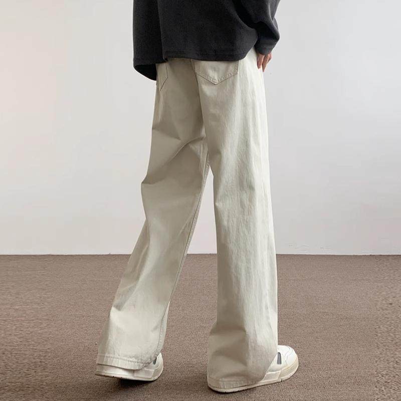 白色牛仔裤男女同款百搭潮牌复古休闲垂感直筒拖地休闲阔腿长裤