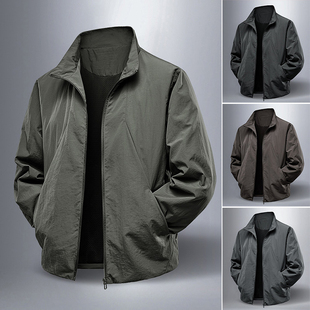 春秋季男士夹克外套2025新款防水立领休闲上衣宽松百搭薄款外套男