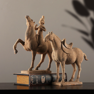 新中式唐朝丝绸陶俑摆件家居客厅书房办公室工艺礼品摆饰覆古软装