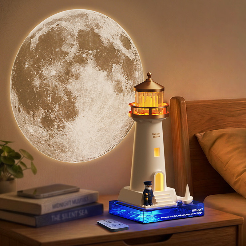 创意灯塔小夜灯摆件月光投影无线蓝牙音响氛围灯声光控生日礼物