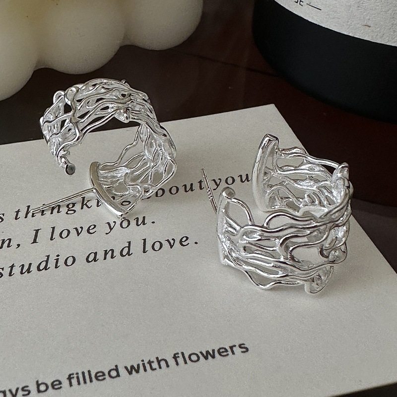 S925纯银韩版小众设计感东大门原单镂空耳环韩版韩式风简约耳饰,饰品/流行首饰/时尚饰品新,银饰耳饰,淘宝优惠券,粉丝福利购,淘宝优惠卷