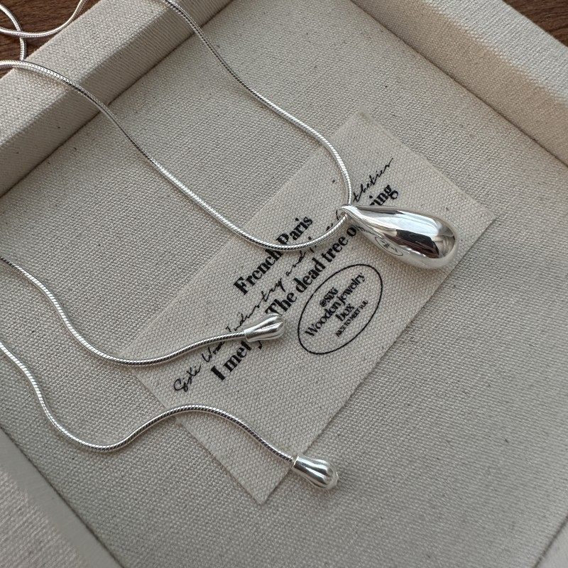 S925纯银韩版小众设计感抽拉水滴项链韩国风时尚简约款毛衣链