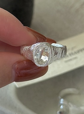 S925纯银韩版小众设计感肌理感锆石戒指韩国风简约时髦纹理指环