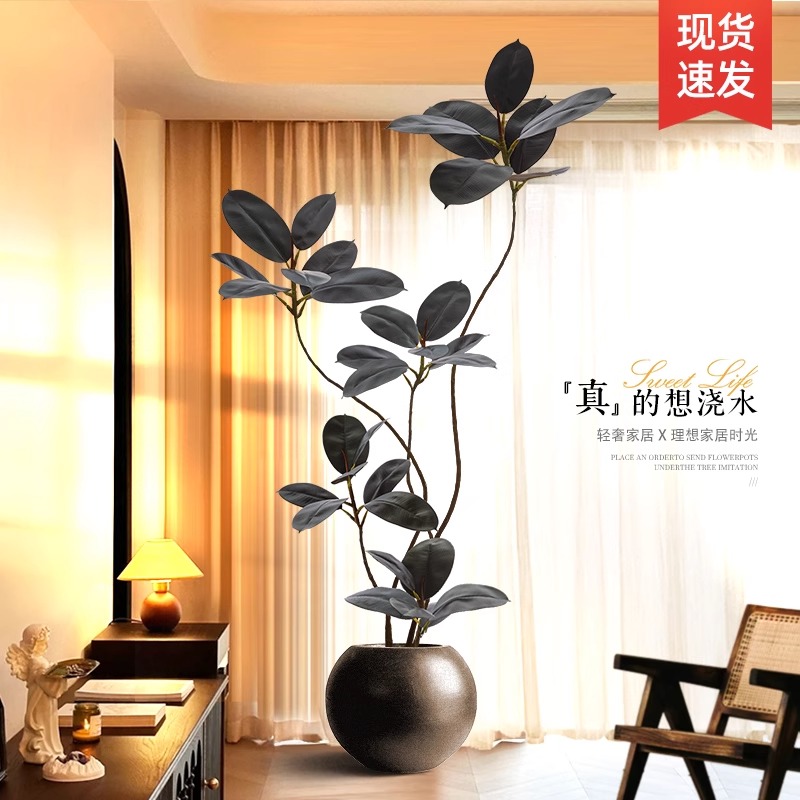 仿真绿植黑金刚橡皮树室内客厅大型落地摆件轻奢仿生植物装饰盆栽