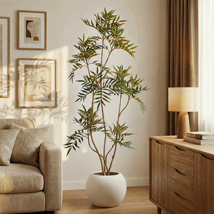 仿真绿植十大功劳树中古风沙发旁客厅装饰摆件假植物大型落地景观