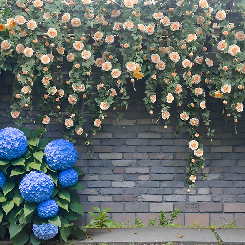 花墙装饰仿真网红玫瑰花藤蔓造景打卡背景墙空调管道布置瀑布花