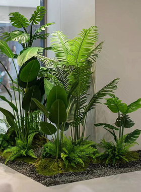 彷真绿色植物造景组合阳台景观布置室内假植物楼梯拐角造景树橱窗