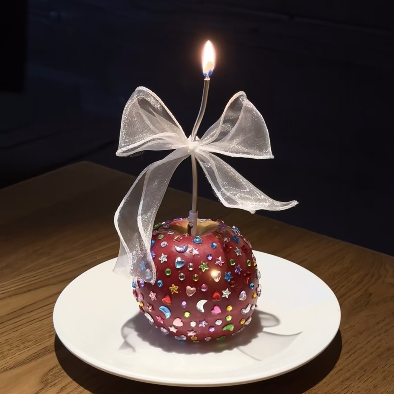 【一个人的仪式感】小红书同款带钻苹果生日蛋糕宝石星星月亮宝石