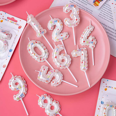 白色生日快乐数字蜡烛甜品台烘焙插件周岁装饰仿气球造型生日蛋糕