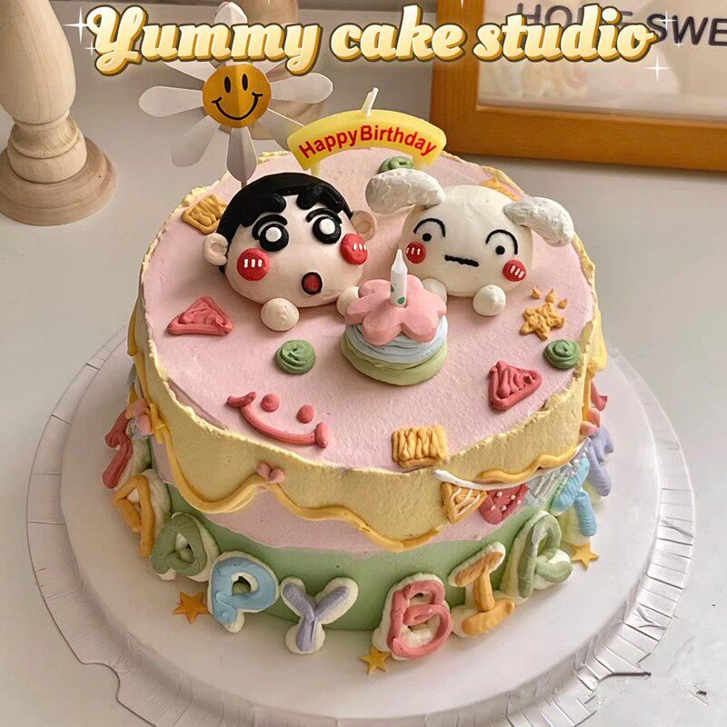 生日快乐款网红烘焙蛋糕装饰软陶可爱卡通动漫小新小白花儿小狗