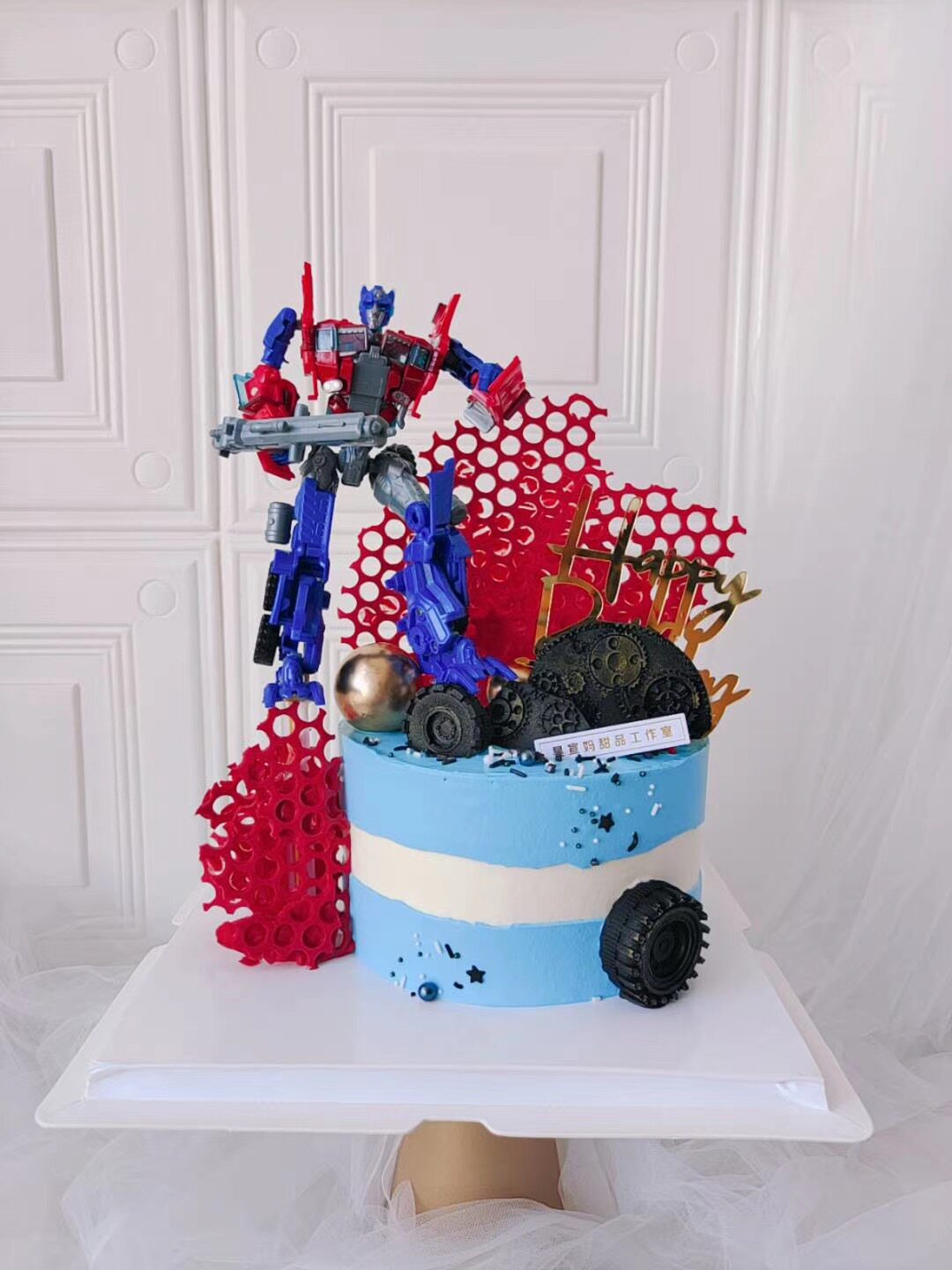 蛋糕烘焙装饰 卡通汽车机器人男孩生日蛋糕情景装饰个性变形摆件