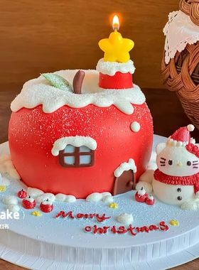 2025圣诞节蛋糕装饰平安夜苹果镀金星星蜡烛插件围巾帽子kt猫摆件