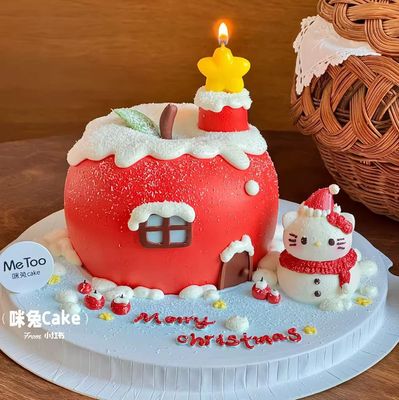 2025圣诞节蛋糕装饰平安夜苹果镀金星星蜡烛插件围巾帽子kt猫摆件