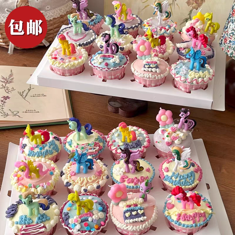 网红同款小马花朵蜡烛雨丝插件儿童生日烘焙纸杯蛋糕装饰摆件