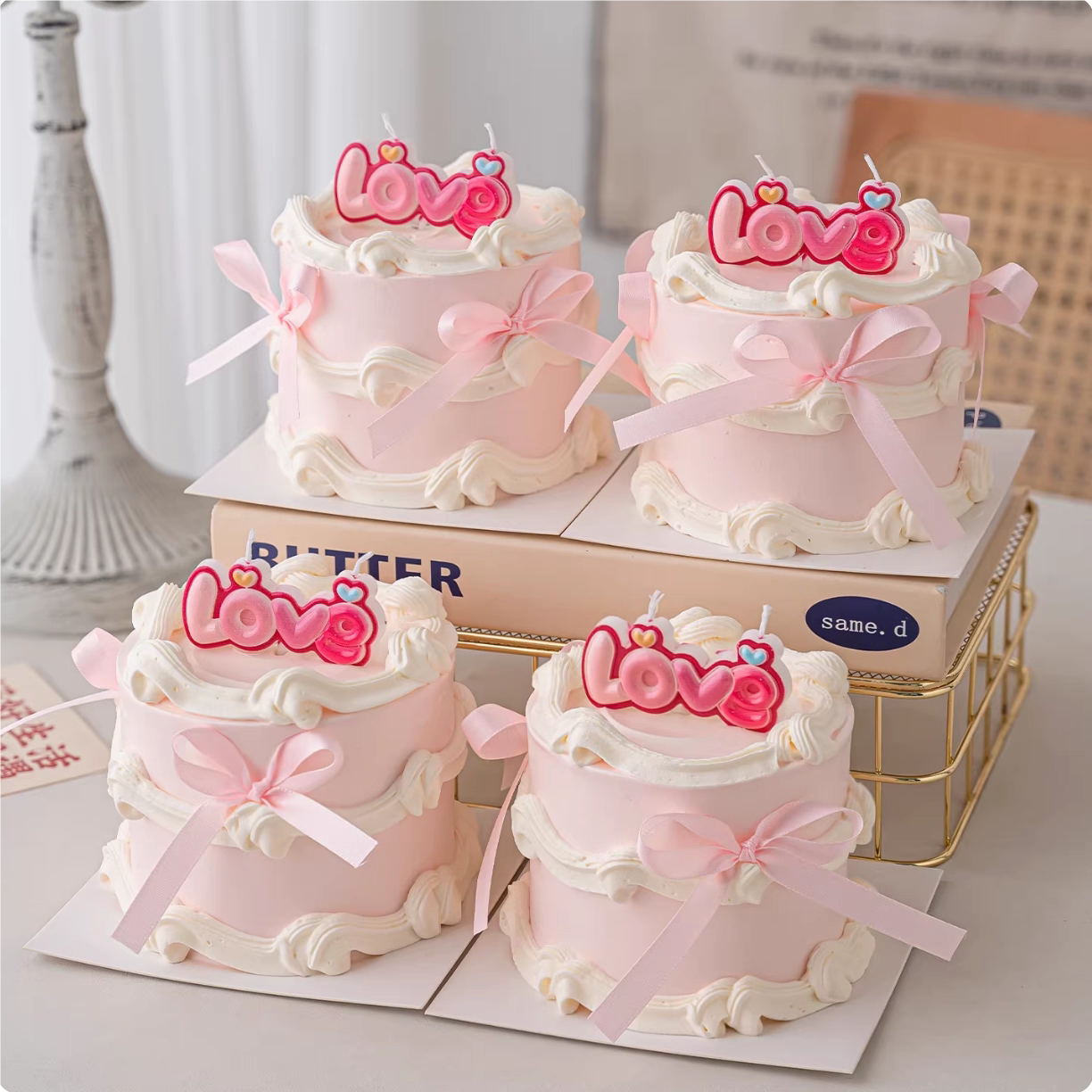 2.14情人节情侣表白love蜡烛插件芭蕾风丝带蝴蝶结简约蛋糕装饰,节庆用品/礼品,节日装扮用品,淘宝优惠券,粉丝福利购,淘宝优惠卷