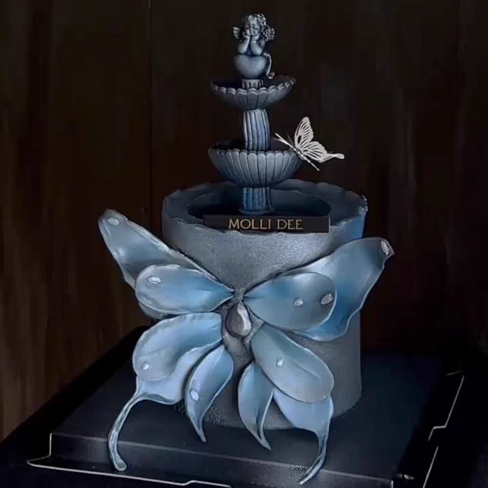网红唯美高级感暗黑许愿池天使蝴蝶生日插件模具烘焙蛋糕装饰摆件