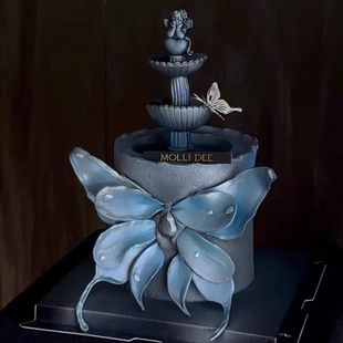 饰摆件 网红唯美高级感暗黑许愿池天使蝴蝶生日插件模具烘焙蛋糕装