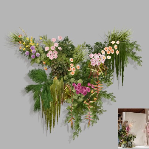 h442野生感白绿紫色婚礼花艺素材psd源文件紫色小众户外婚礼图