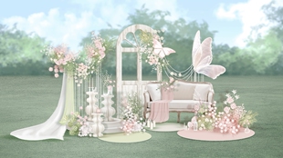 o364白粉色布幔素材婚礼pSD素材沙发素材法式拱门合影区
